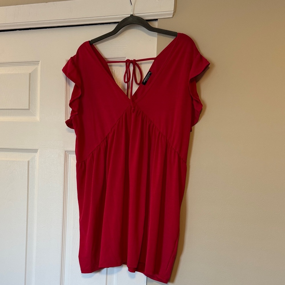 HEIMISH USA V-Neck Flutter Sleeve Tie-Back Blouse